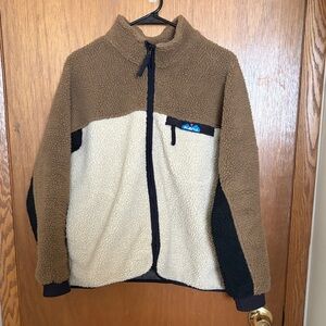 Kavu Colorblock Sherpa Jacket - Brown/Cream/Black Size Medium